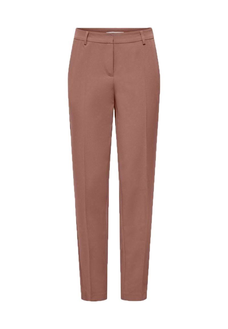 Bruna skräddarsydda byxor med rak bendesign, slät tygtextur och två framfickor, vilket ger en ren och modern silhuett.