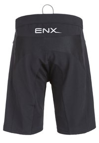 Svarta idrottsshorts med ett slätt framsidesmaterial och texturerad mesh-bak. Har en "ENX"-logotyp på midjebandet och en ögla för upphängning.