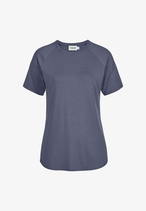 Kurzärmeliges, rundhalsausschnitt, locker sitzendes T-Shirt in gedämpftem Blau-Grau mit Raglanärmeln, aus weichem, atmungsaktivem Stoff für legere Trageweise.