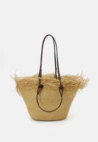 MEDIUM BASKET WITH FRAYED BORDER - Handbag - beige/chocolate