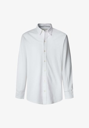 Valge pika varrukaga särk, mis on valmistatud sileda riidekangaga, koos nööbiga krae ja eest nööpidega ning sirge lõikega allservas.