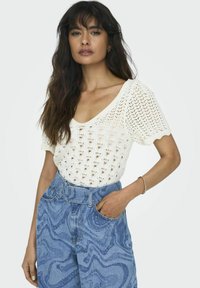ONLY - ONLBECCA LIFE V-NECK - Printtipaita - cloud dancer Pienoiskuva 1