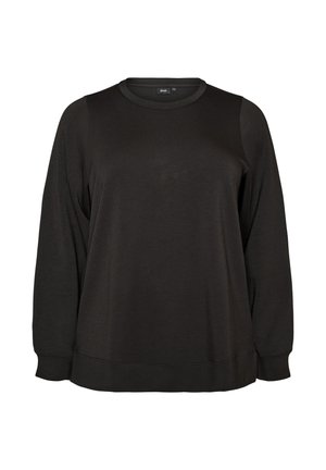Zizzi, LANGÄRMELIGE BLUSE AUS JERSEY MIT RUNDHALSAUSSCHNITT - Φούτερ - schwarz