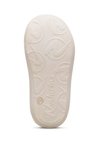 Sole di scarpa in gomma bianca caratterizzata da un motivo testurizzato con un logo e il numero "20". Il bordo è leggermente rialzato con dettagli di battistrada visibili.