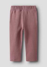 Rozā kokvilnas legingi ar mīkstu, gludu tekstūru, ar elastīgu jostasvietu un vienkāršu taisnu kāju dizainu.