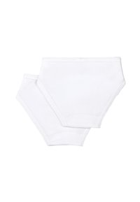 Set di biancheria intima bianca in cotone caratterizzato da un design a vita alta con bordi morbidi ed elastici. Include due pezzi di dimensioni diverse.