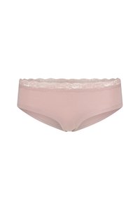 Rosafarbene Baumwollunterhose mit Spitzenbund, ausgestattet mit einer glatten Textur und einem tief sitzenden Design für Komfort.