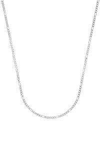 Collana in argento con catena Figaro, caratterizzata da anelli ovali piccoli e allungati alternati, su sfondo bianco.