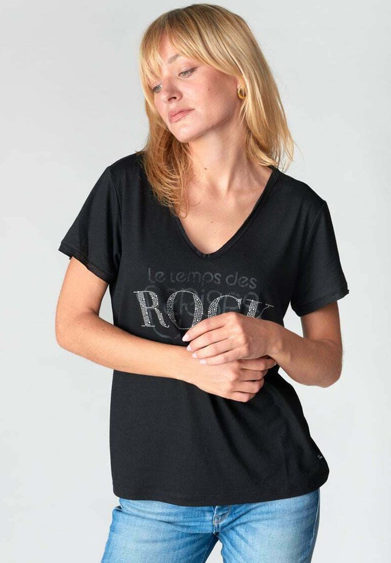Tee Shirt Le Temps Des Cerises Edwige 0001 - Noir à Rayures Brillantes Avec Monogramme Argenté