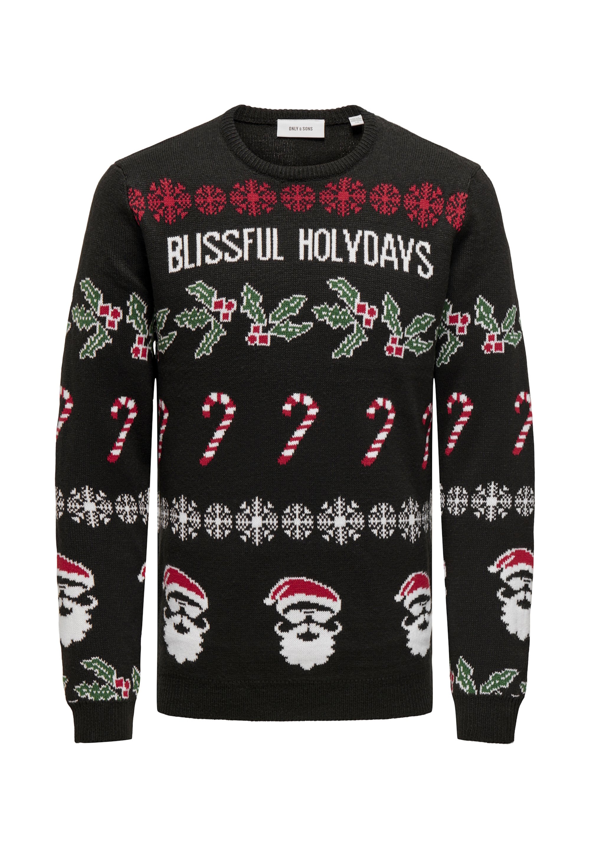 Only Sons XMAS ALLOVER R-NECK Pullover schwarz/noir