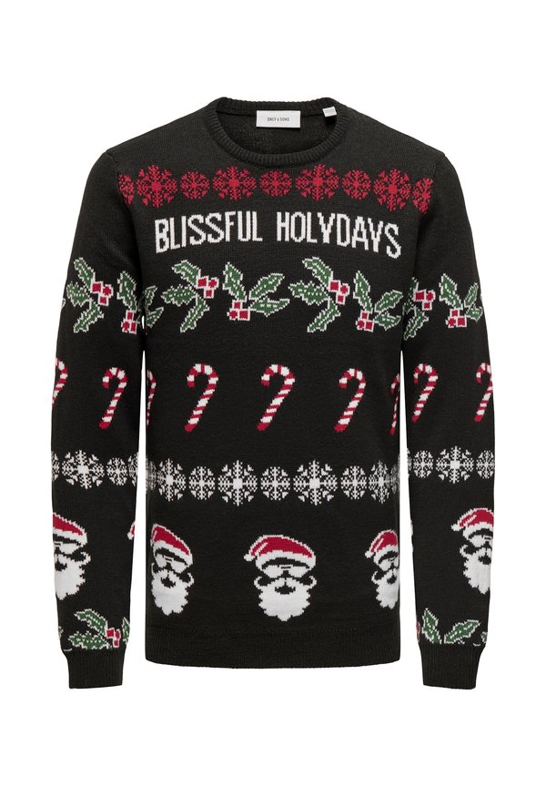 XMAS ALLOVER R-NECK - Strickpullover - schwarz