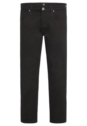 Sorte denimbukser med rett snitt, fem lommer og knapplukking. Stoffet er glatt med litt elastisitet for komfort.