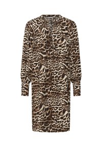 Kleid mit Leopardenmuster aus weichem Stoff, mit rundem Ausschnitt, Bindungsdetail und langen Ärmeln mit gerafften Manschetten.