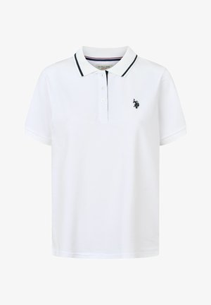 Balts polo krekls, izgatavots no kokvilnas, ar klasisku apkakli. Aprīkots ar divām pogām, īsām piedurknēm un melnu izšūtu logotipu uz krūtīm.