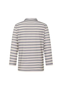 Long-sleeve polo shirt in light gray with dark gray stripes. Made of soft fabric with a classic collar and a straight cut.