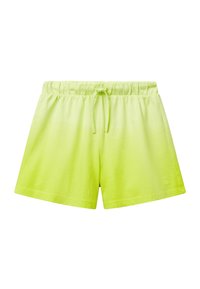 Pantaloni corti verde lime realizzati in tessuto morbido, dotati di cintura elastica con lacci e un sottile dettaglio del logo.
