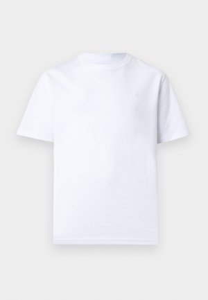 T-shirt uni blanc à manches courtes et col rond, présenté à plat sur un fond clair, sans logos ni motifs visibles.