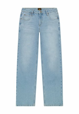 Hellblaue Denim-Jeans mit geradem Bein, fünf Taschen und einem Lee-Brand-Label am Bund. Sauber verarbeitet und ohne sichtbare Abnutzungsspuren.
