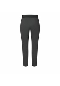 Schwarze, strukturierte Leggings mit einer engen Passform und einem elastischen Bund. Glatte Oberfläche, schlank zulaufende Silhouette, keine sichtbaren Nähte oder Verzierungen.
