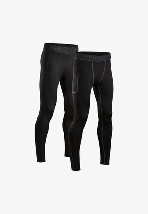 Sorte atletiske leggings med en struktureret talje og reflekterende detaljer. Har en sidelomme og en tætsiddende pasform for komfort.