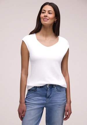 Street One ÄRMELLOSES SHIRT MIT DIAMANTAUSSCHNITT - Camiseta básica - white