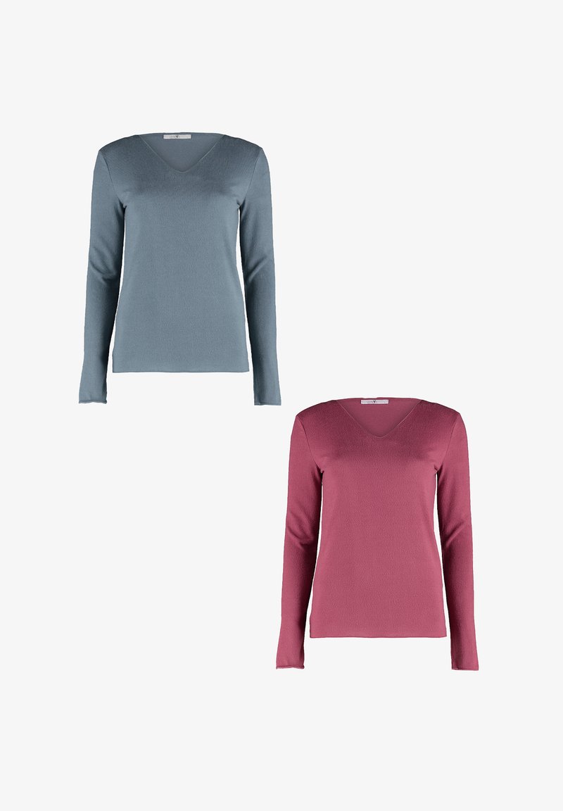 Hailys LANGARMSHIRT 2ER-SET V-AUSSCHNITT NORMALE PASSFORM - Long sleeved top - blau-pink