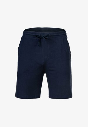 Navy katoenen shorts met een elastische tailleband, verstelbaar trekkoord en zijzakken. Soepele textuur en klassieke silhouet.