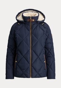 FAUX-LEATHER-TRIM DIAMOND-QUILTED JACKET - Ελαφρύ μπουφάν - dark navy