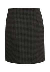 Jupe à motif pied-de-poule noir et gris, présentant une coupe droite et des poches latérales discrètes pour un aspect ajusté.