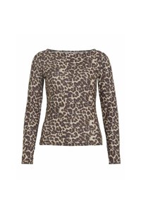 Långärmad topp med leopardmönster i beige och brunt, med rundad halsringning och figursydd silhuett. Mjuk, slät tyg utan synlig hårdvara.