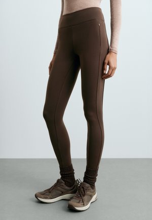 OYSHO, ANKLE-LENGTH HIGH RISE WARM LEGGINGS WITH ZIPS 70CM - Leggings - dark reddish‑brown