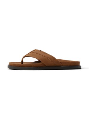 Brauner Flip-Flop-Sandal mit strukturiertem Obermaterial, perforiertem Design und Gummisohle. Verfügt über einen V-förmigen Zehensteg für einen sicheren Sitz.