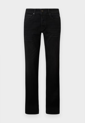 Černé džíny z denimu se střihem rovného nohavic. Obsahují zip, styl s pěti kapsami a minimální žmolkování na látce.