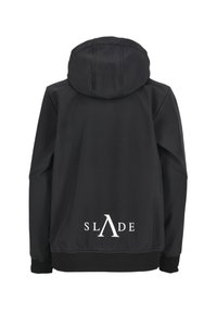 Felpa nera con tasca frontale, dotata di cappuccio con lacci e testo bianco "SLADE" sul retro. Tessuto liscio con polsini a costine.