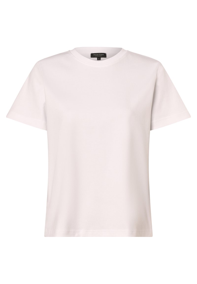 Witte kantoen t-shirt met korte mouwen. Heeft een klassieke ronde halslijn en een relaxed fit met minimale stikdetails.