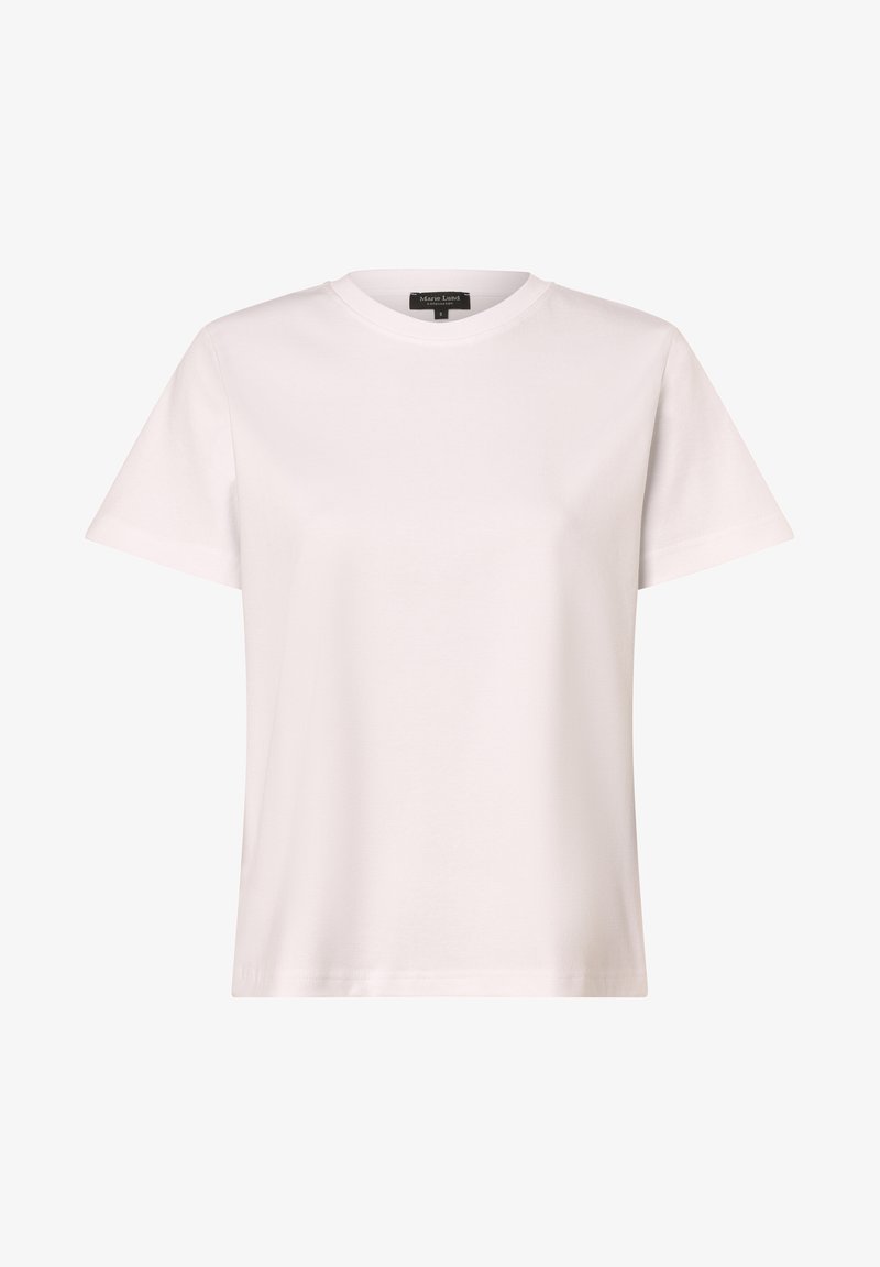 Witte kantoen t-shirt met korte mouwen. Heeft een klassieke ronde halslijn en een relaxed fit met minimale stikdetails.