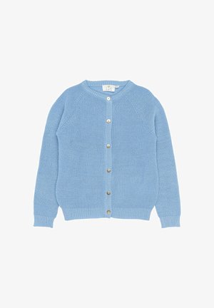 Hele hele sinise soonik, millel on ümar kaelus, soonikuga mansetid ja nööpidega esitusküljed. Sile tekstuur koos peente mustrite detailidega kogu pinnal.