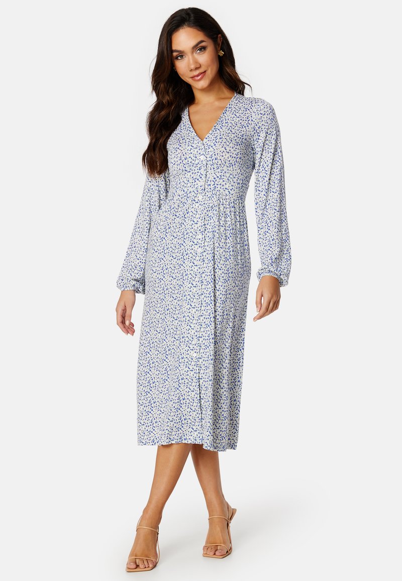 Bubbleroom V-NECK MIDI BUTTON DRESS - Žerzejové šaty - dark blue