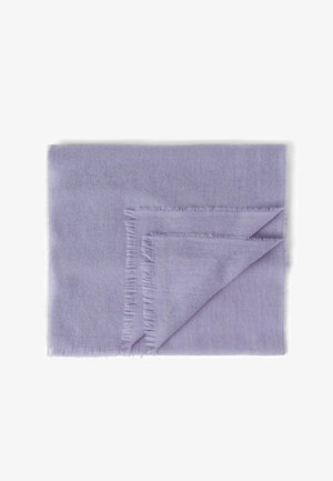 Lilla cashmere-scarf med en blød tekstur, der har frynsede kanter og en simpel, firkantet form. Letvægtig og alsidig til lag-på-lag.
