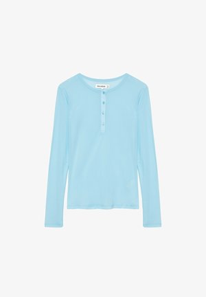 PULL&BEAR, SLIM-FIT LONG SLEEVE WITH BUTTONS SEMI-SHEER - T-SHIRT - Long sleeved top - light-blue denim