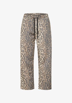 Pantalons de jogging à imprimé léopard avec une coupe décontractée, en tissu doux, dotés d'une taille élastique et d'un cordon de serrage noir, ainsi que de poches latérales.