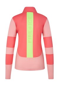 Långärmad sporttröja i korall och ljusrosa med neongrön vertikal rand. Har en färgblockerande design och perforerad logotyp.