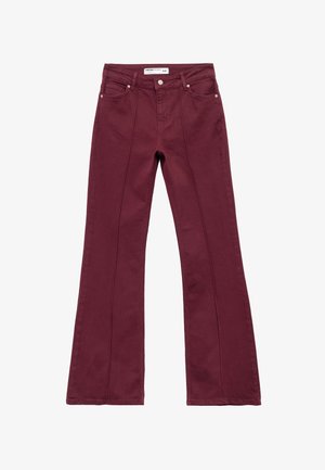 Bordeaux flared jeans van katoen, met een klassiek vijf-pocket ontwerp, zichtbare stiksels en een rits met knoopsluiting.