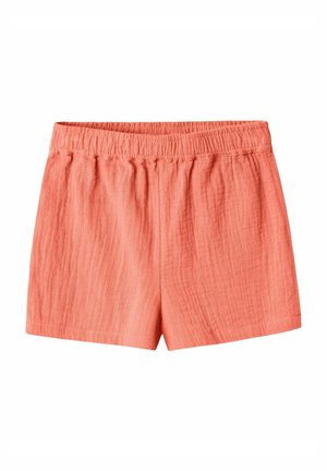 Pantaloni corti color corallo realizzati in tessuto testurizzato con una vita elasticizzata. Presentano una vestibilità morbida e una lunghezza a metà coscia.
