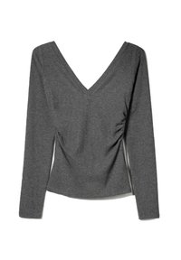 WITH GATHERED V-NECK - Long sleeved top - dark grey