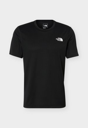 Czarny t-shirt z krótkim rękawem i okrągłym dekoltem, z małym białym logo The North Face na lewej piersi.