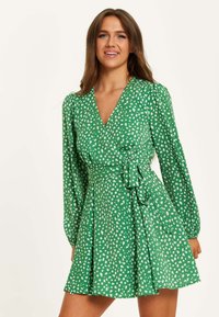 Liquorish ANIMAL PRINT MINI WRAP WITH LONG SLEEVES  - Day dress - green