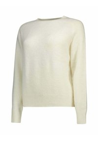Maglione color crema, tessuto lavorato, con maniche lunghe, scollo rotondo e polsini e orlo a coste. Tessuto morbido, design casual ideale per il layering.