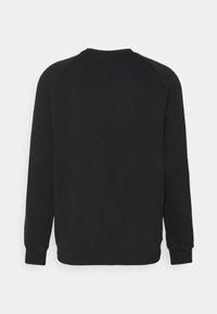 Felpa nera con maniche lunghe, polsini a coste e collo rotondo. Texture liscia e design minimalista senza loghi o motivi visibili.