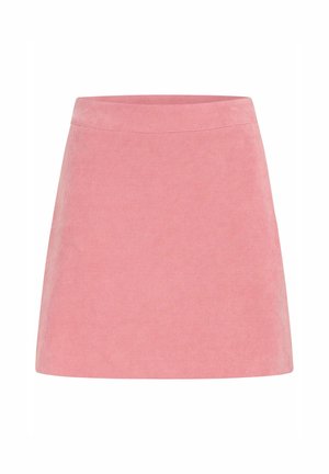 Rosa Cordrock Minirock mit glatter Textur, verfügt über einen taillierten Schnitt und einen ausladenden Saum, der ein einfaches und klares Design bietet.